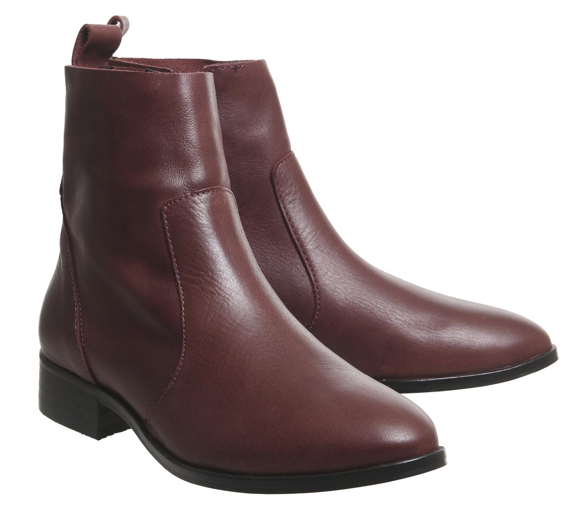 OFFICEAshleigh Flat Ankle BootsNew Burgundy Leather