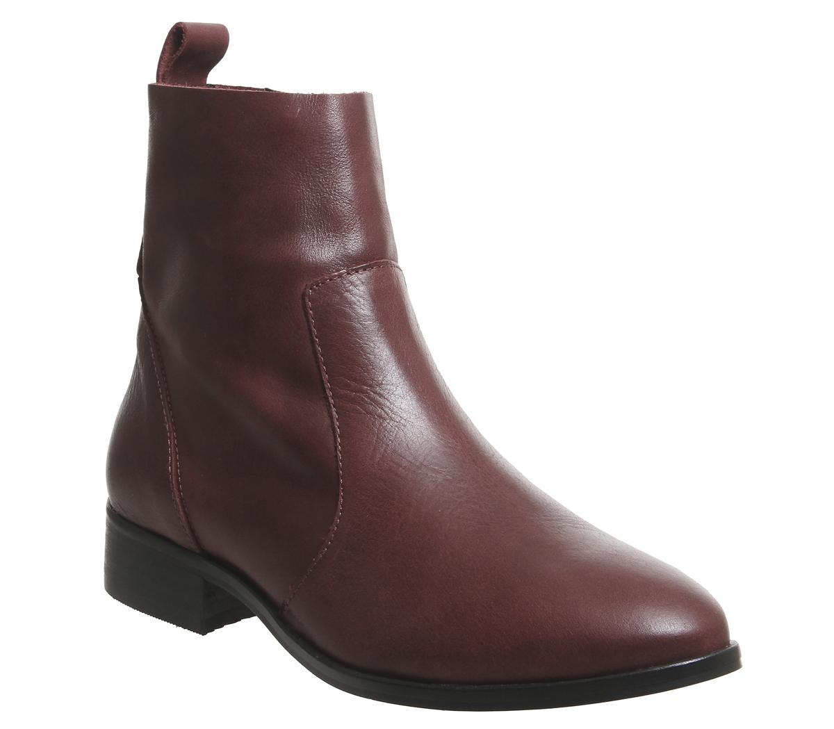 OFFICEAshleigh Flat Ankle BootsNew Burgundy Leather