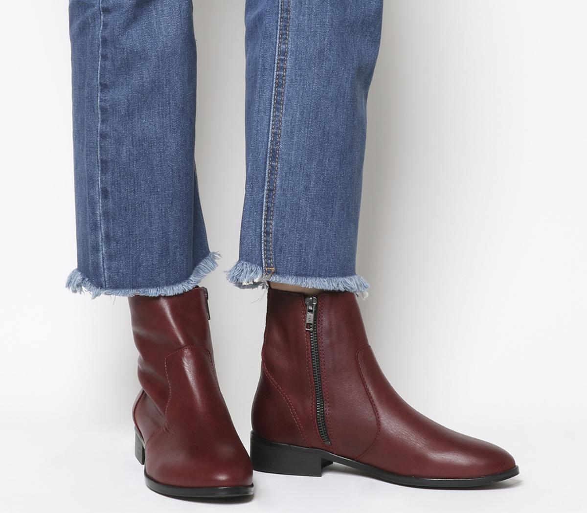 OFFICEAshleigh Flat Ankle BootsNew Burgundy Leather