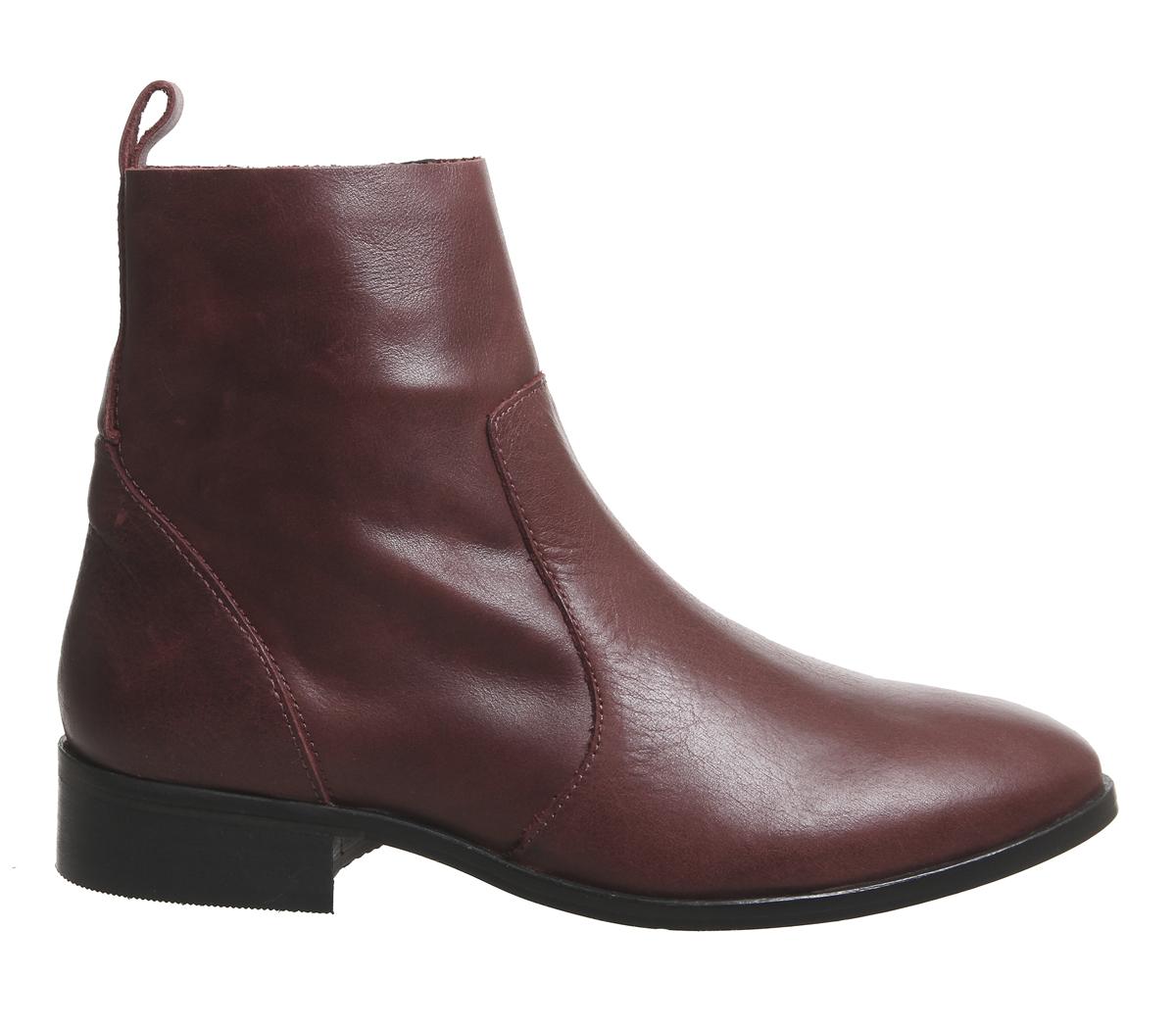 OFFICEAshleigh Flat Ankle BootsNew Burgundy Leather