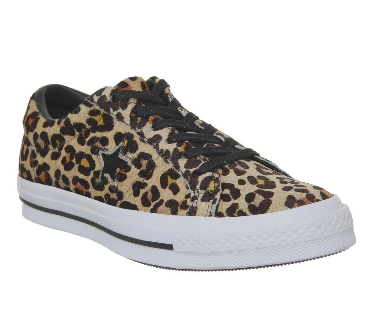 Converse one star pony cheap hair leopard print trainers