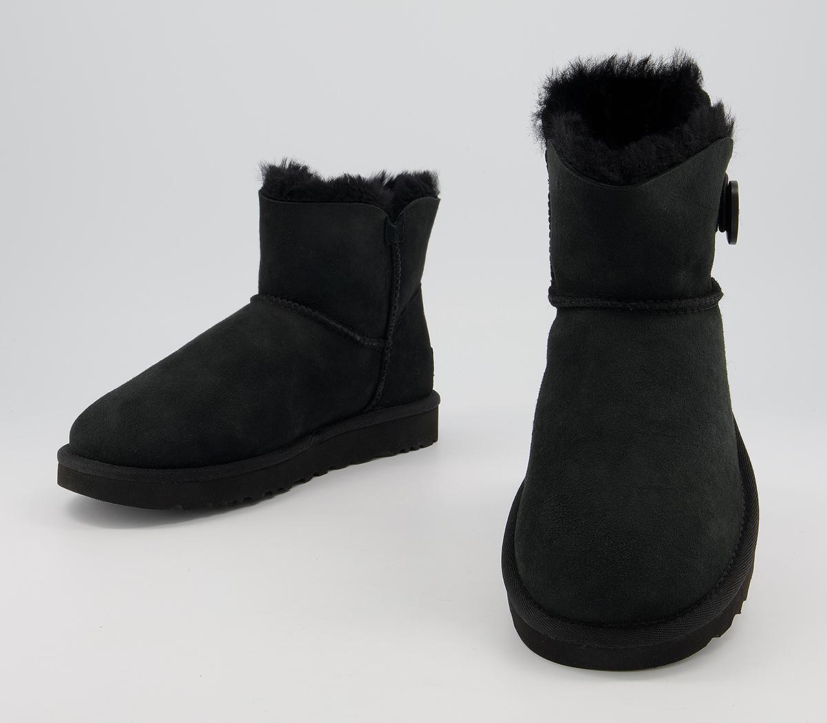 UGG Mini Bailey Button II Black Suede - Women's Ankle Boots