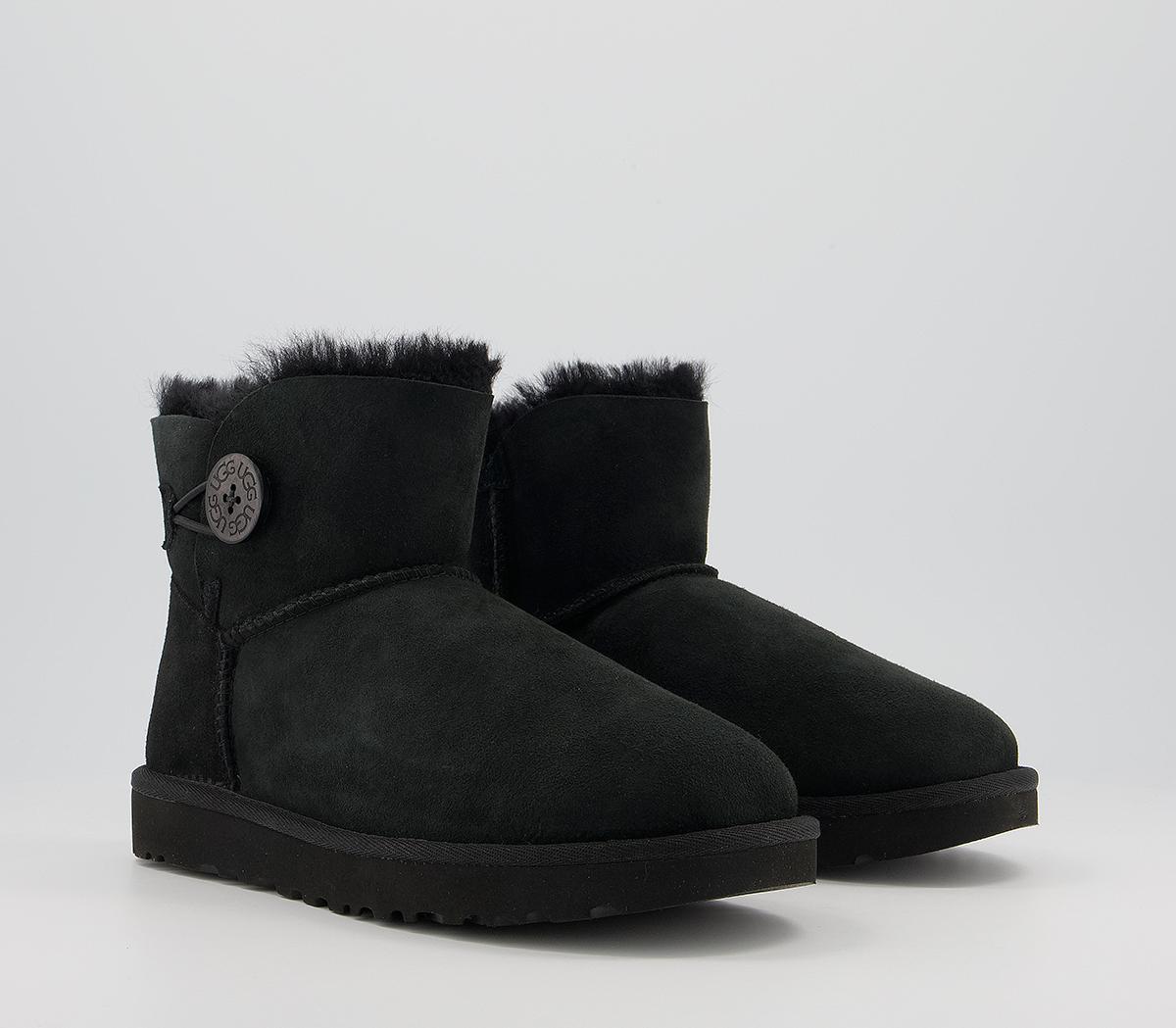 UGG Mini Bailey Button II Boots Black Suede - Women's Ankle Boots