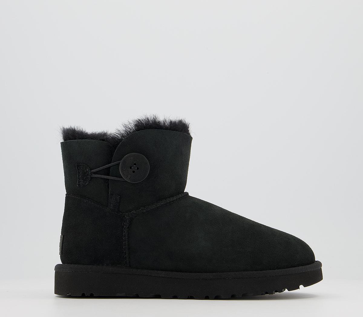 UGG Mini Bailey Button II Boots Black Suede - Women's Ankle Boots