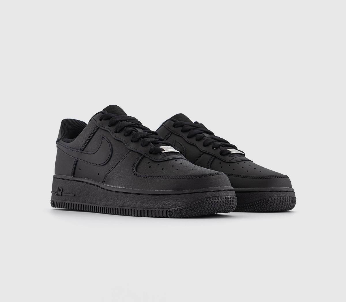Nike Air Force 1 07 Kids Black Leather Trainers, 4