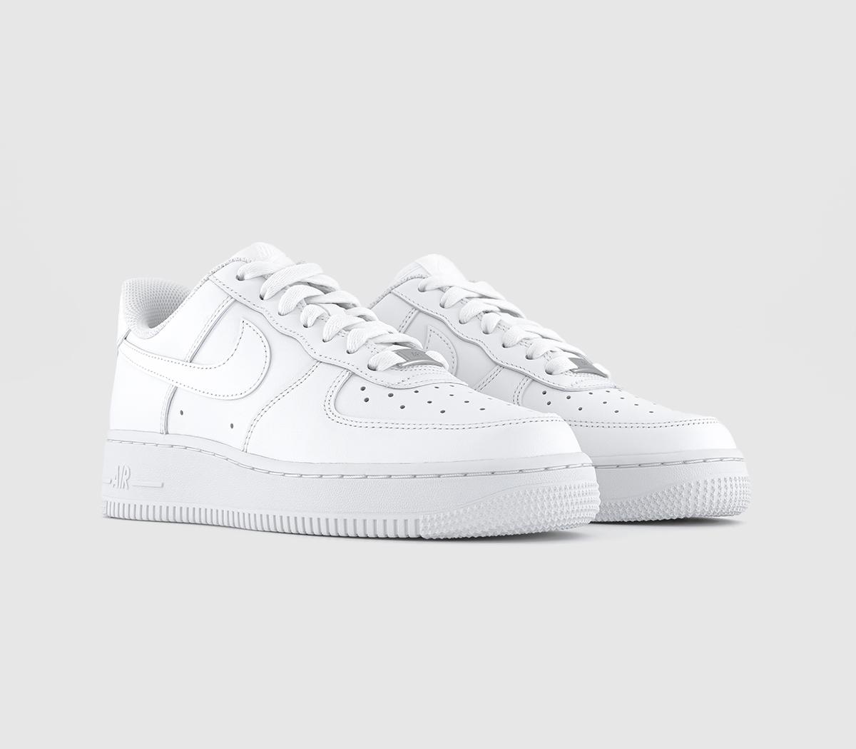 Nike Kids Air Force 1 07 Girls White Leather Trainers, Size: 4