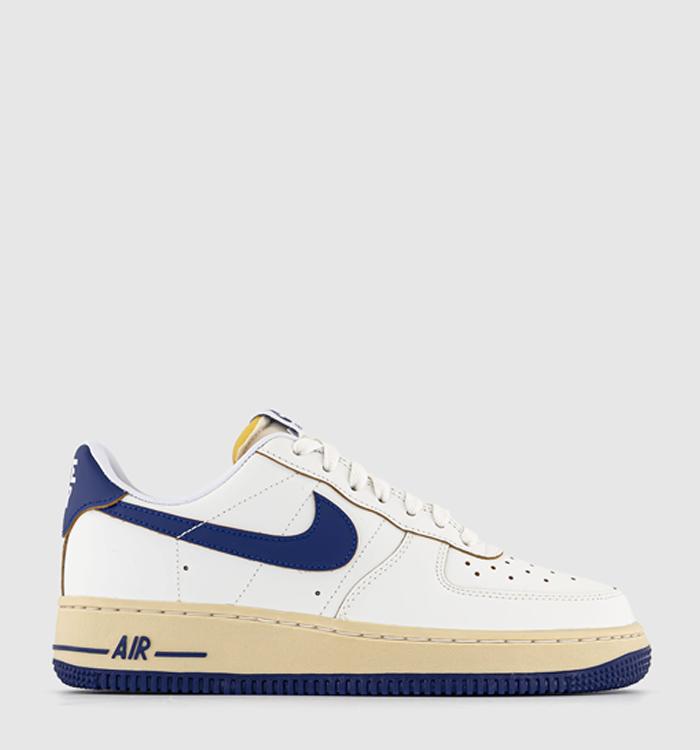 Nike Air Force 1 07 Trainers Sail Deep Royal Blue Pale Vanilla Gold Suede White