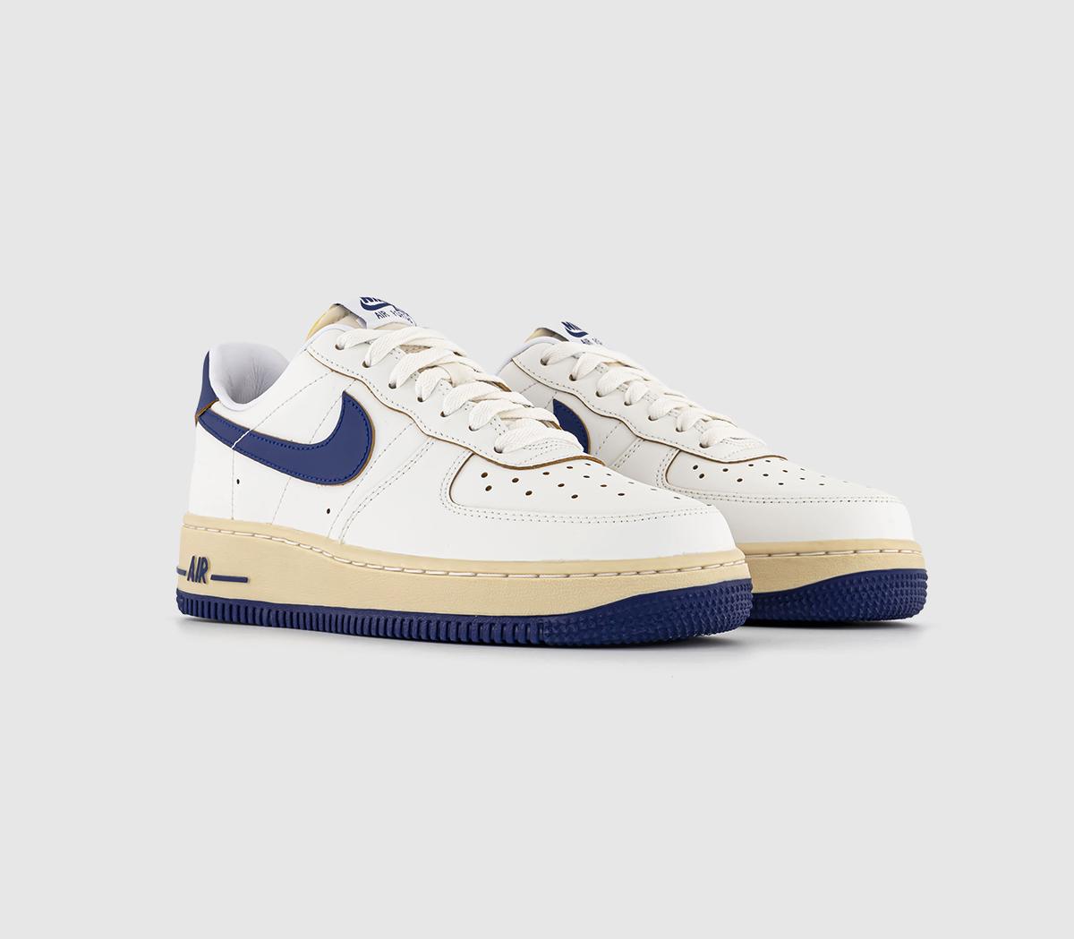 Nike Womens Air Force 1 07 Trainers Sail Deep Royal Blue Pale Vanilla Gold Suede White, 8.5