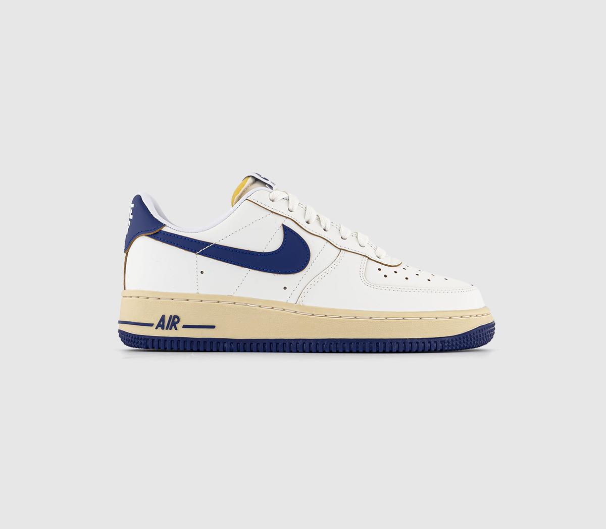 Nike Womens Air Force 1 07 Trainers Sail Deep Royal Blue Pale Vanilla Gold Suede White, 6.5