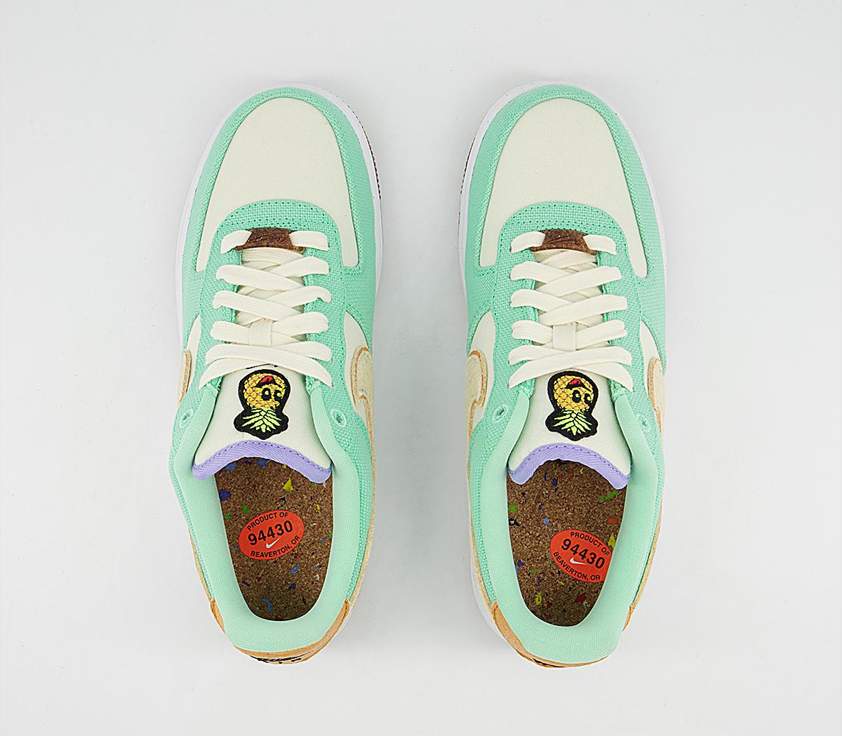 Nike Air Force 1 07 Trainers Nike Air Force 1 07 Trainers Green Glow Coconut Milk Gold Purple Apricot Agate