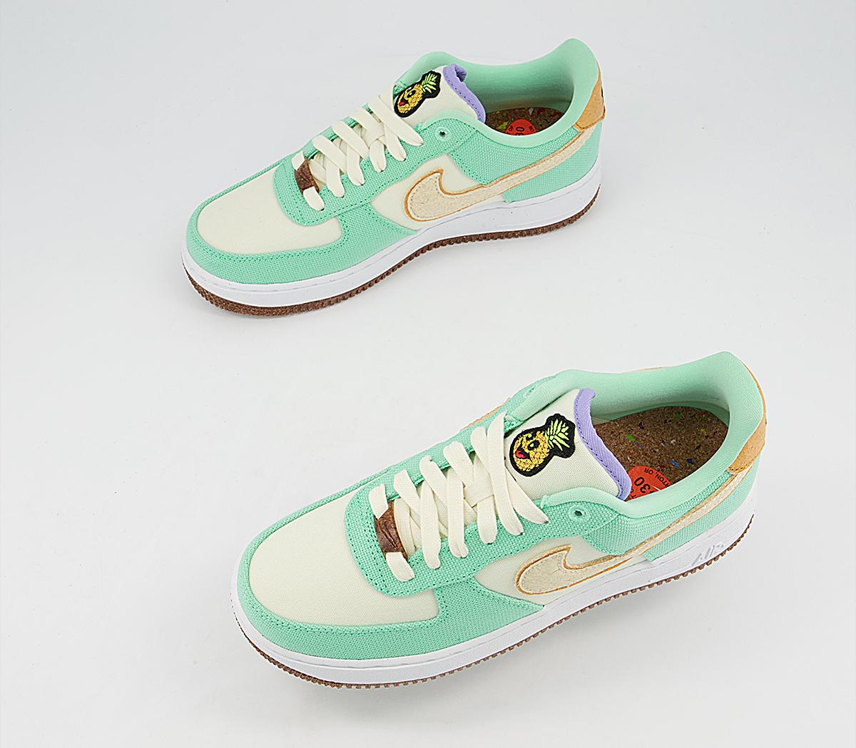 Nike Air Force 1 07 Trainers Nike Air Force 1 07 Trainers Green Glow Coconut Milk Gold Purple Apricot Agate