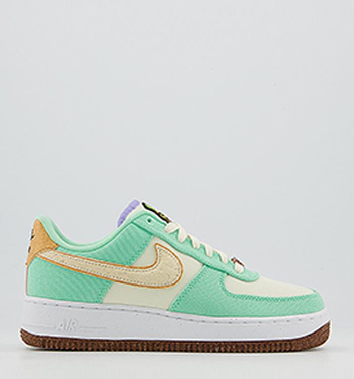 Nike Air Force 1 07 Trainers Green Glow Coconut Milk Gold Purple Apricot Agate