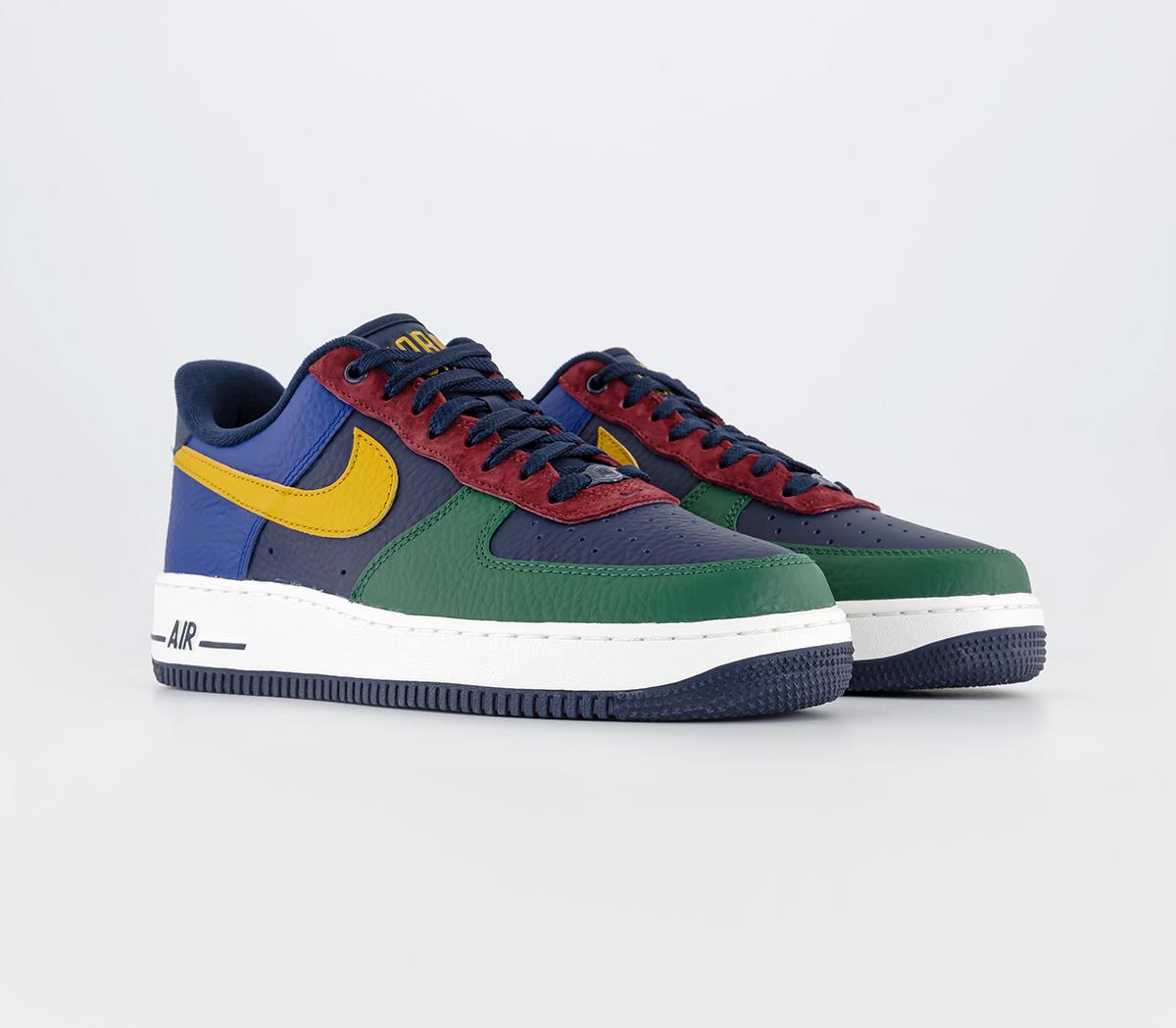 Nike Womens Air Force 1 07 Trainers Gorge Green Gold Suede Obsidian Deep Royal Blue Te, 3