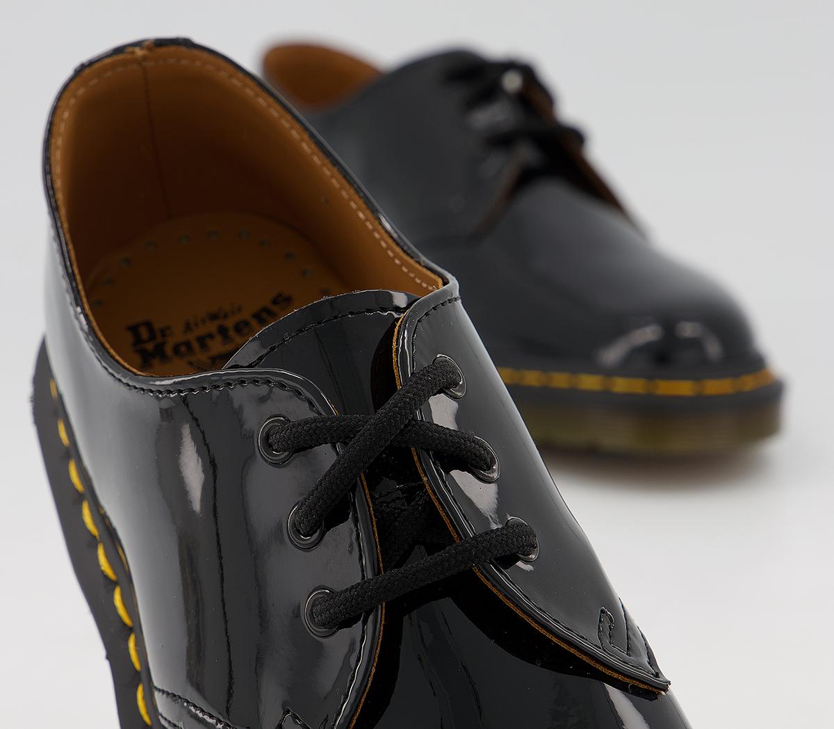 Dr. Martens 3 Eyelet Shoes Black Patent - Flat Shoes for Women