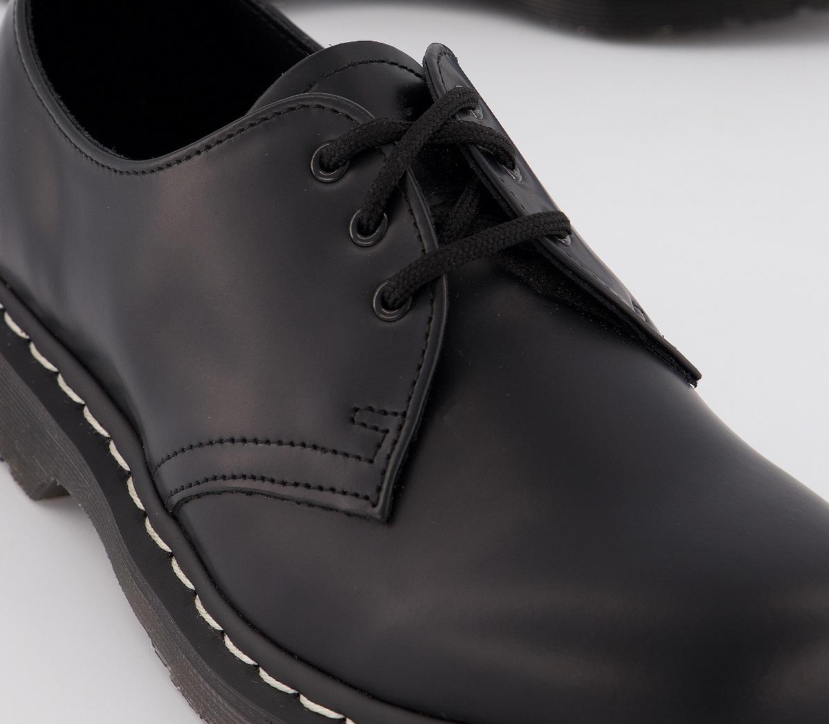 Martens Eyelet Shoe Black White Stitch Flat Shoes for Women - Main Image