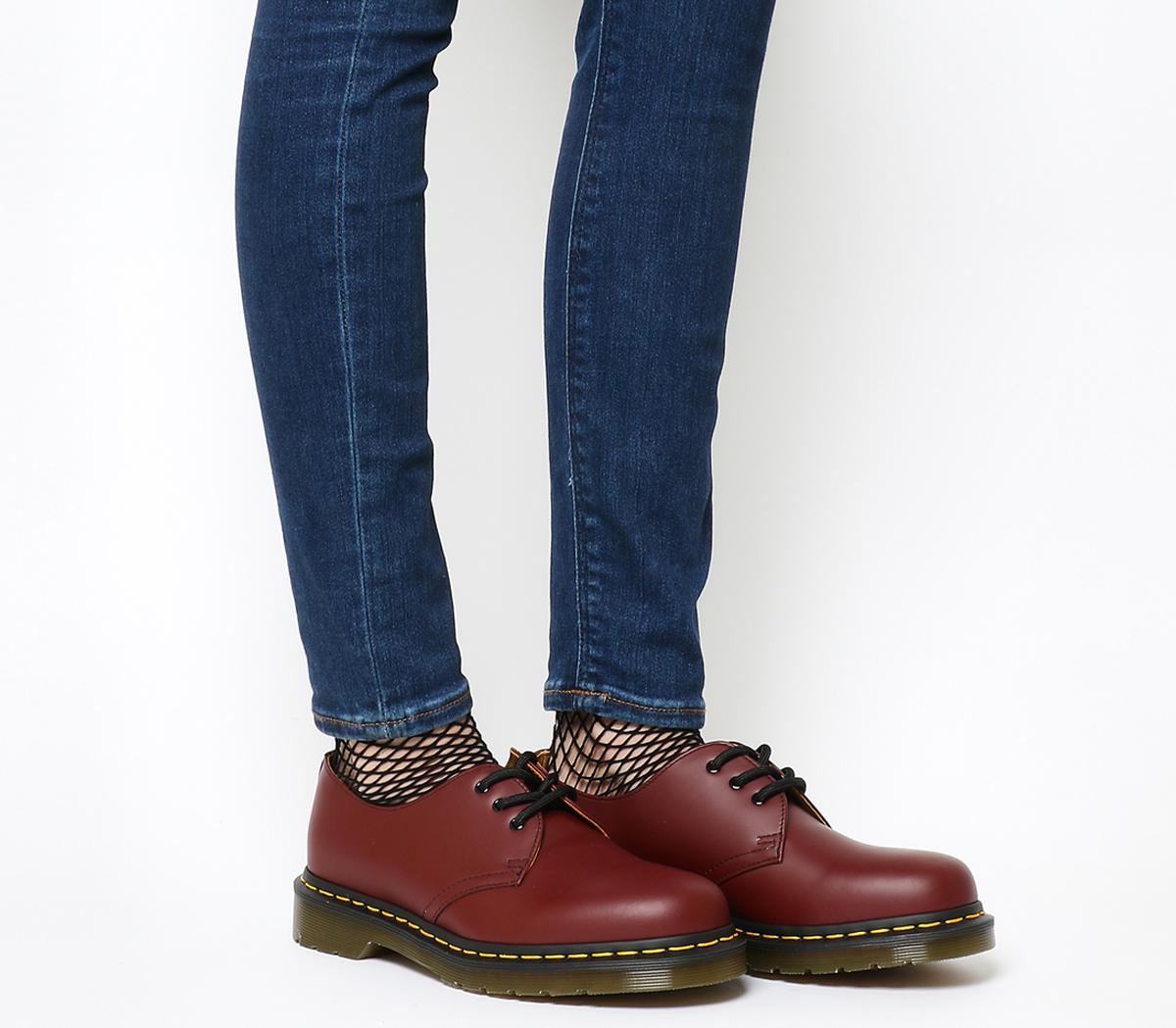 Dr. Martens 3 Eyelet Shoes Cherry Red - Flat Shoes for Women