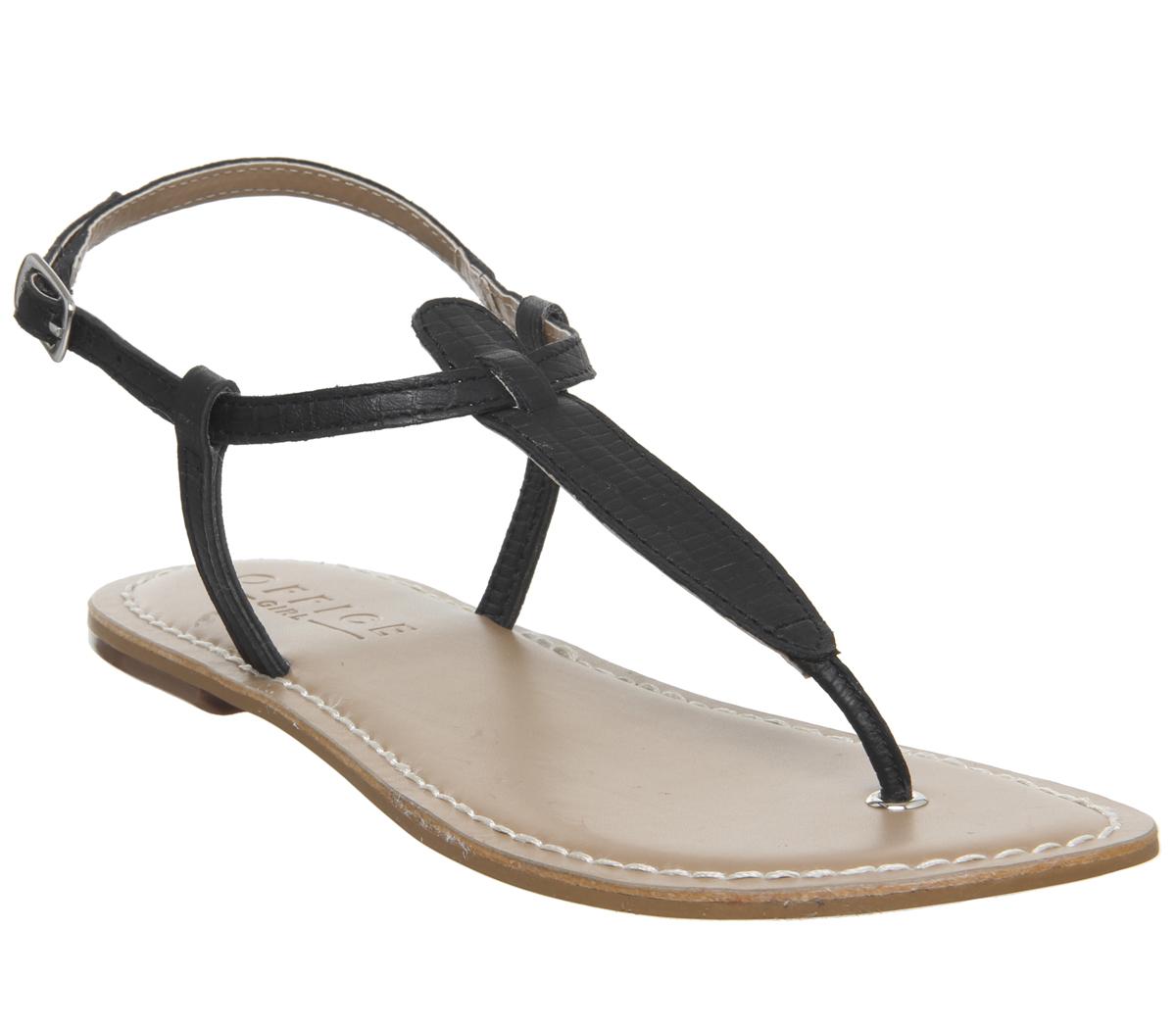 OFFICESamba Toe Post SandalsBlack Croc Leather