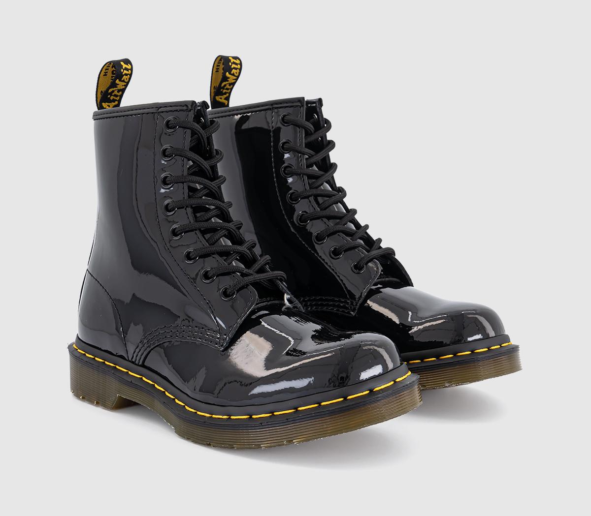 Dr. Martens 8 Eyelet Lace Up Boots Black Patent - Women's Ankle Boots