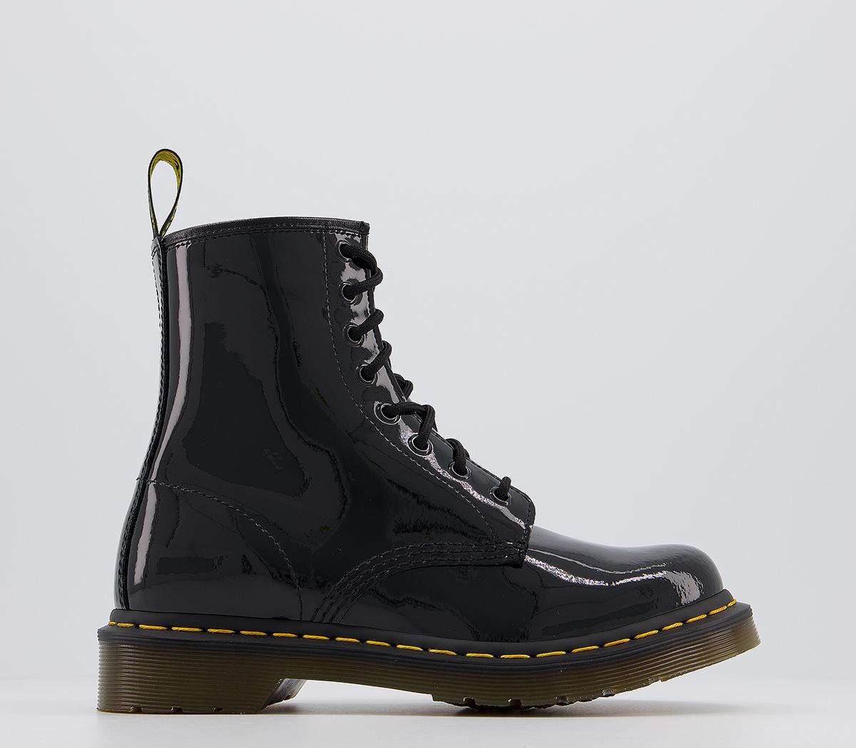 Dr. Martens 8 Eyelet Lace Up Boots Black Patent - Women's Ankle Boots