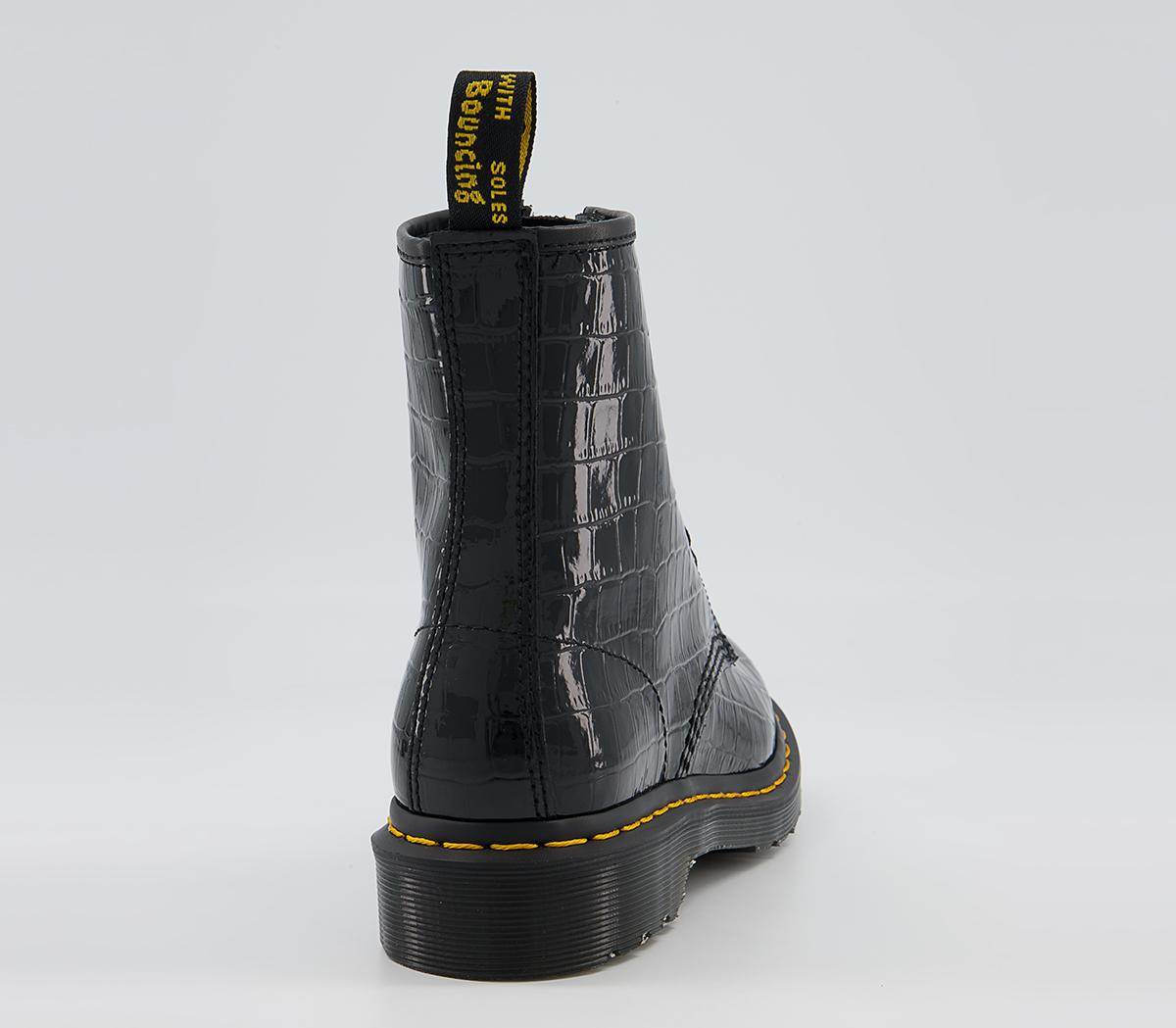 Dr. Martens 8 Eyelet Lace Up Boots Dr. Martens 8 Eyelet Lace Up Boots Black Patent Lamper Croc Emboos