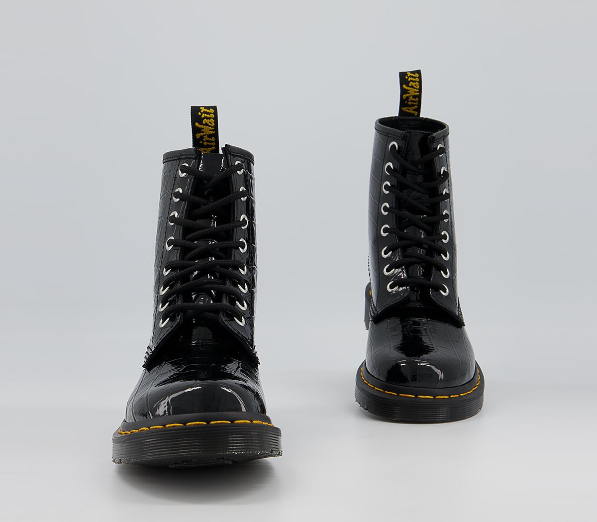 Dr. Martens 8 Eyelet Lace Up Boots Dr. Martens 8 Eyelet Lace Up Boots Black Patent Lamper Croc Emboos
