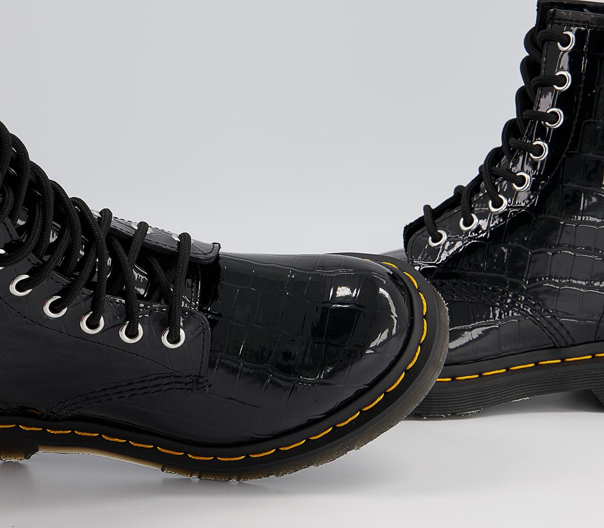 Dr. Martens 8 Eyelet Lace Up Boots Dr. Martens 8 Eyelet Lace Up Boots Black Patent Lamper Croc Emboos
