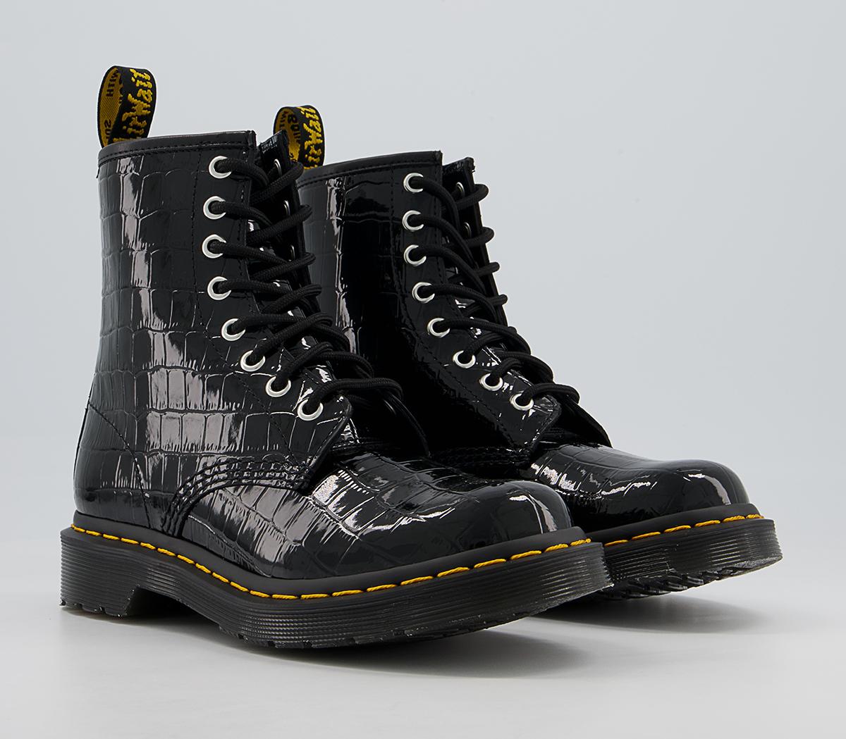Dr. Martens 8 Eyelet Lace Up Boots Dr. Martens 8 Eyelet Lace Up Boots Black Patent Lamper Croc Emboos