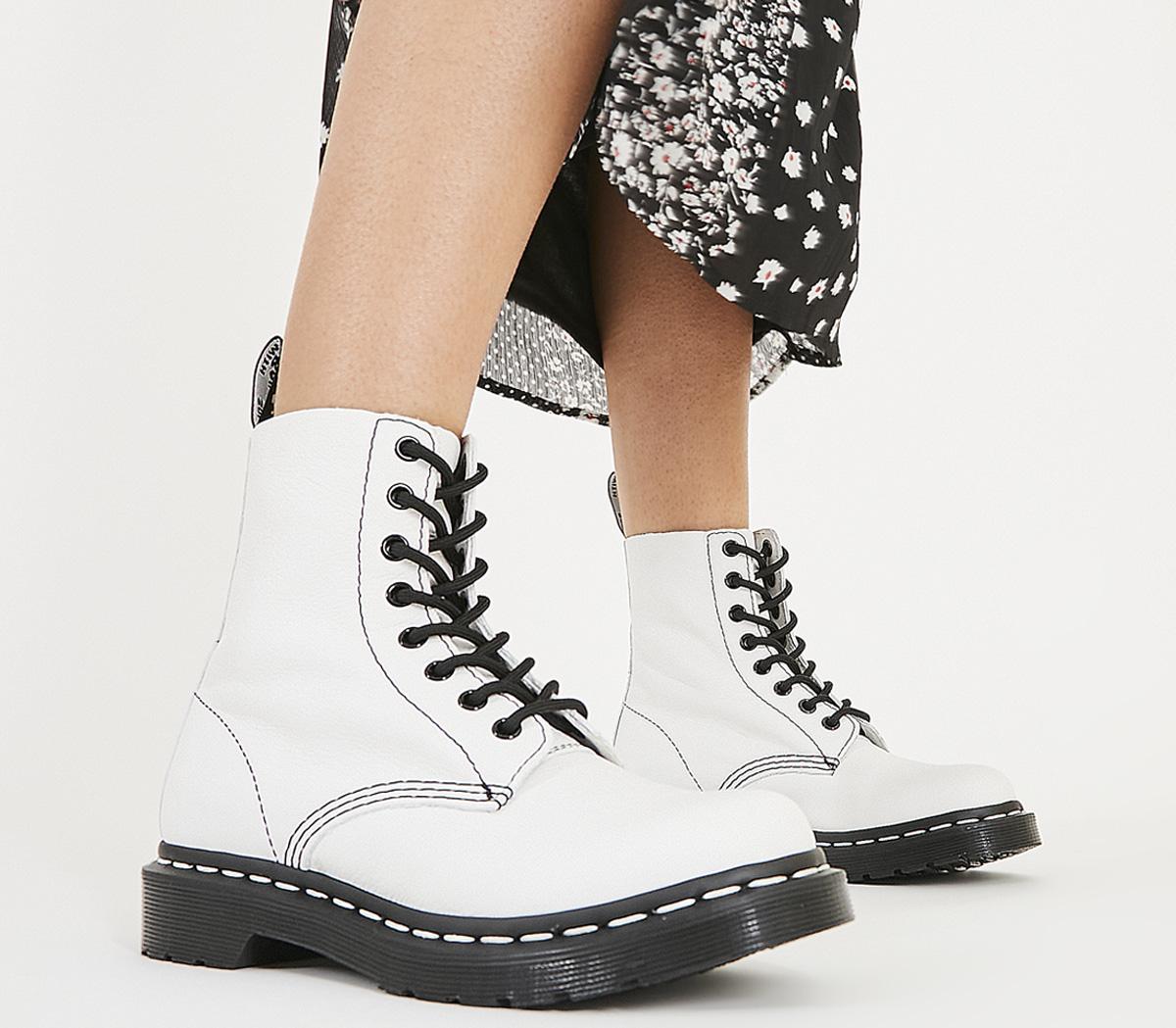 Dr. Martens8 Eyelet Lace Up BootsWhite White Stitch