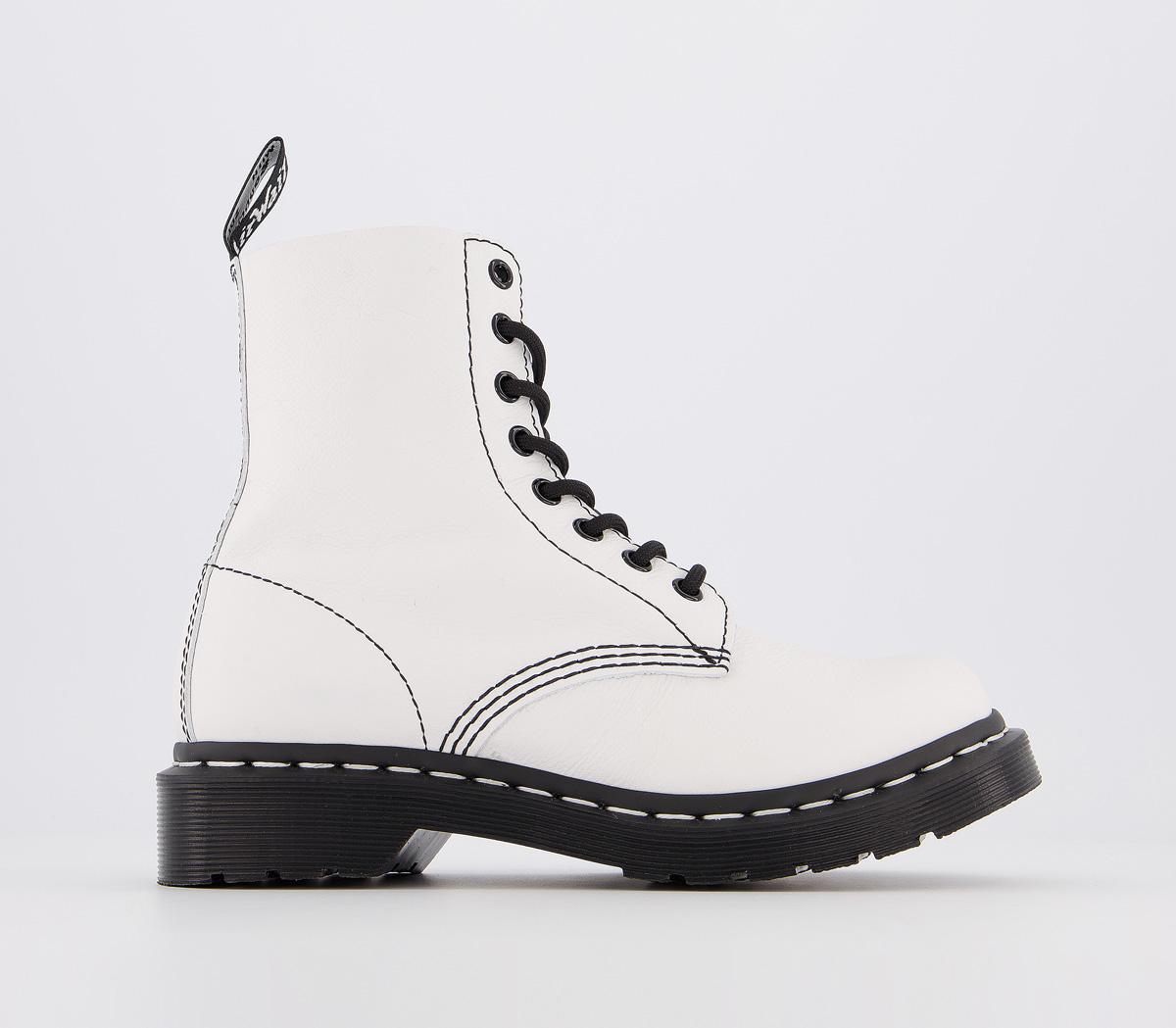 Dr. Martens 8 Eyelet Lace Up Boots White White Stitch - Women's Ankle Boots