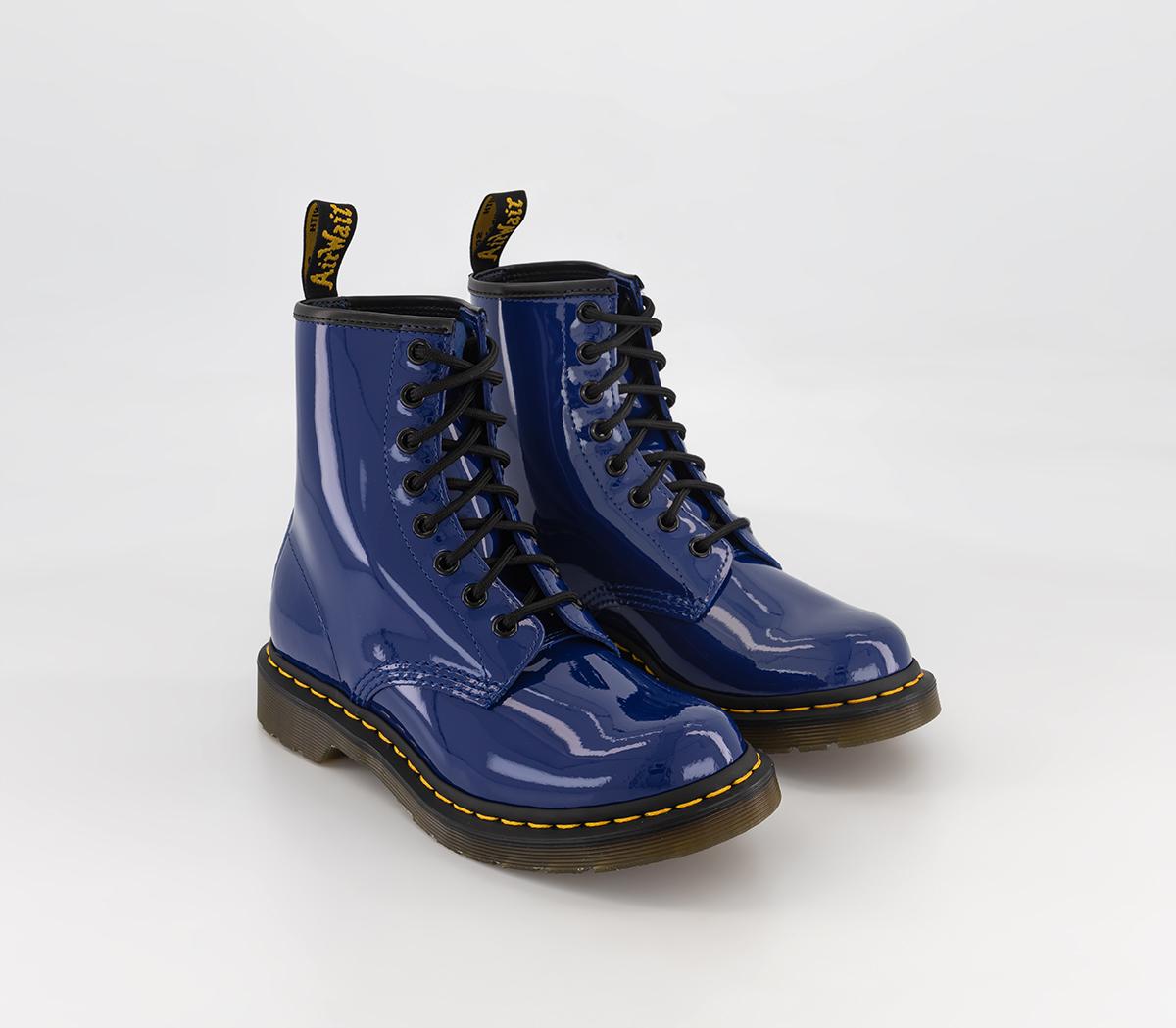 Dr. Martens 8 Eyelet Lace Up Boots Blueprint Patent - Women's Ankle Boots