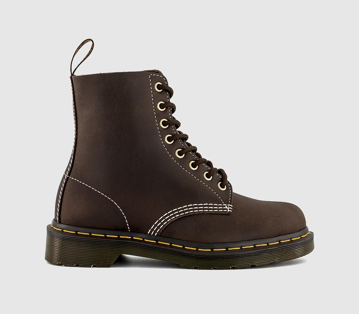 Dr. Martens 8 Eyelet Lace Up Boots Dark Wyoming Brown in Women's Size 6, Office Shoes