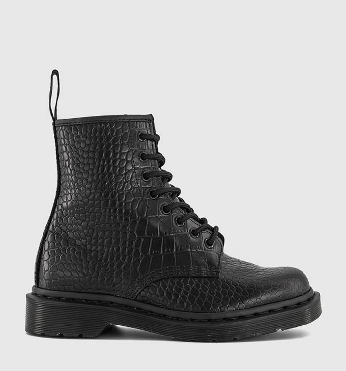 Dr. Martens 8 Eyelet Lace Up Boots Black Croco