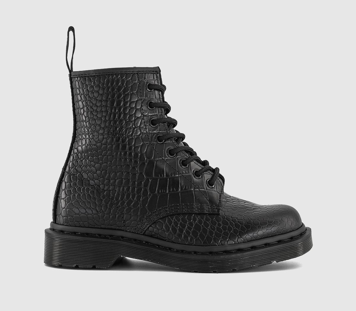 Dr. Martens 8 Eyelet Lace Up Boots Croco Black in Women's Size 5, Office Shoes