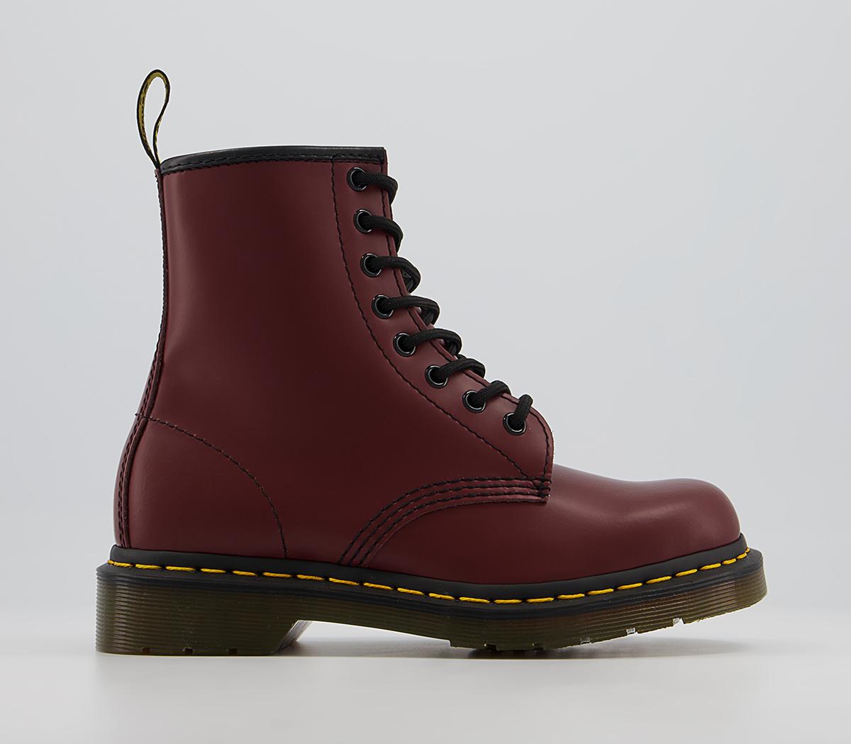 Dr. Martens 8 Eyelet Lace Up Boots Cherry Red - Women's Ankle Boots