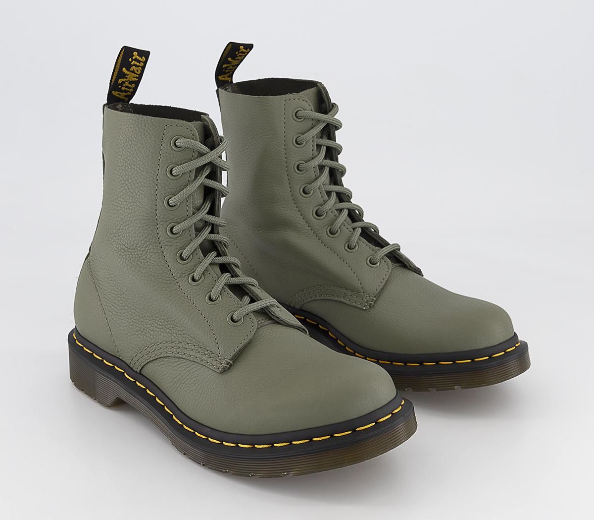 Dr. Martens 8 Eyelet Lace Up Boots Khaki Green Virginia - Women's Ankle ...