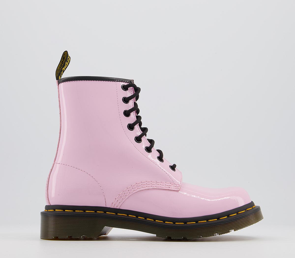 Dr. Martens 8 Eyelet Lace Up Boots Pale Pink Patent - Women's Ankle Boots