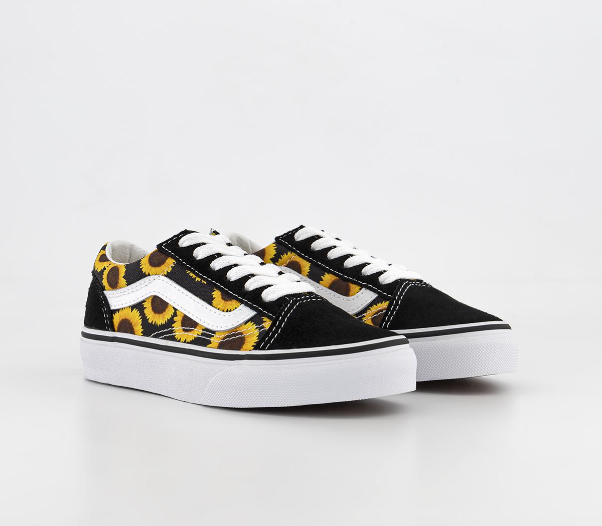 Vans Old Skool Lace Kids Trainers Sunflower Black Yellow, 10 Youth