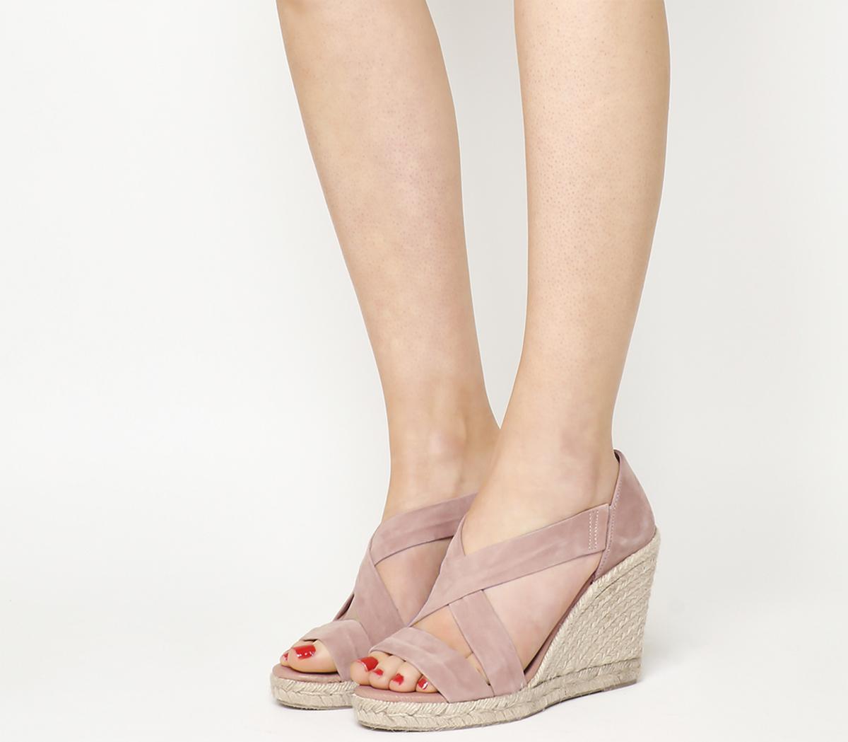 OFFICE Holiday Wedge Espadrilles Beige Kid Suede High Heels