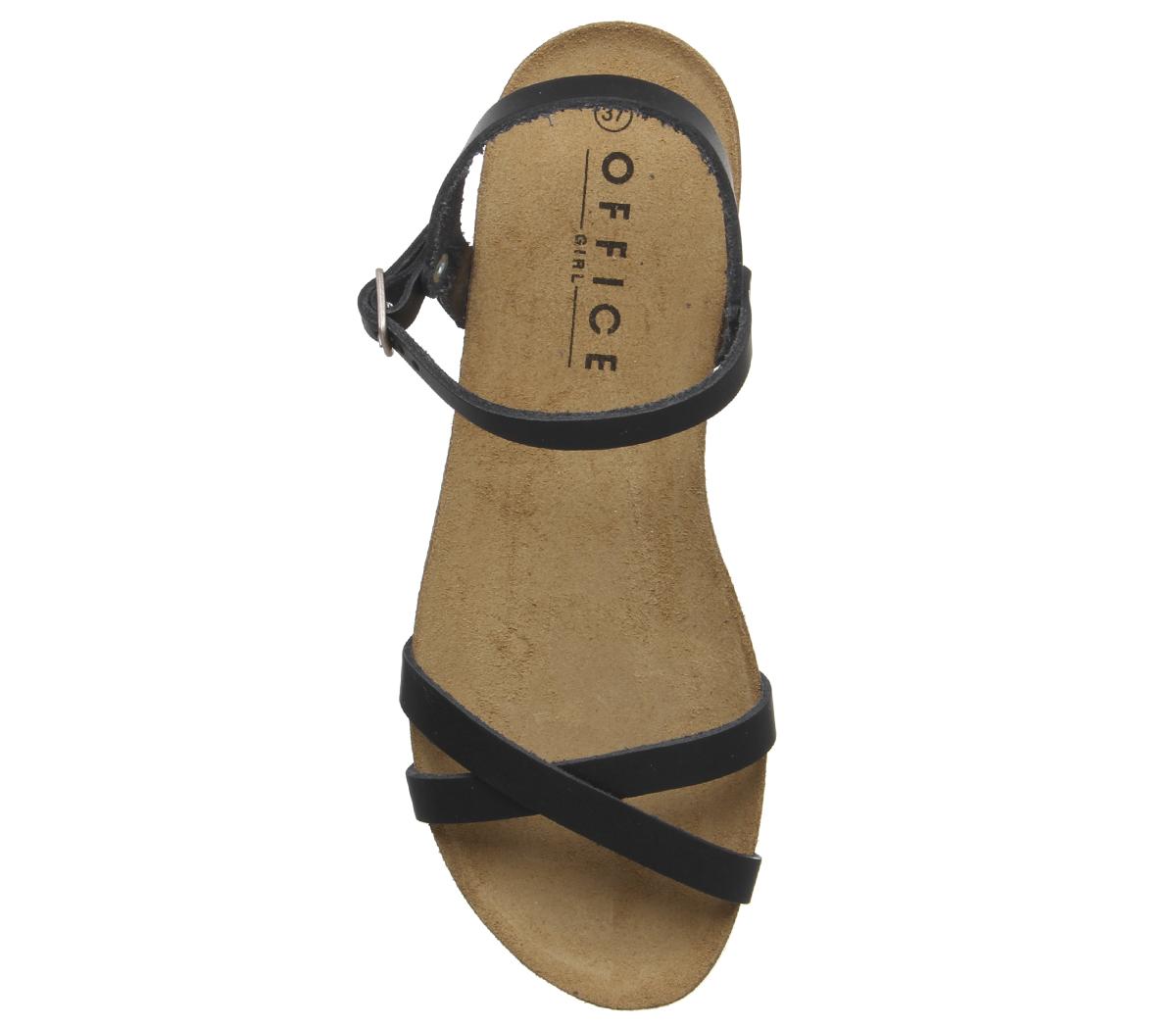 OFFICESafari Cross Strap Footbed SandalBlack Leather