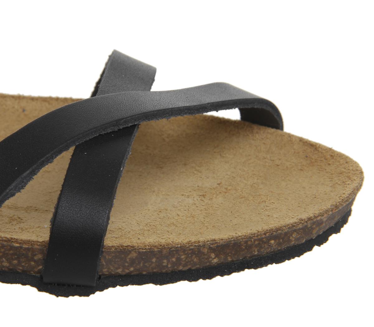 OFFICESafari Cross Strap Footbed SandalBlack Leather