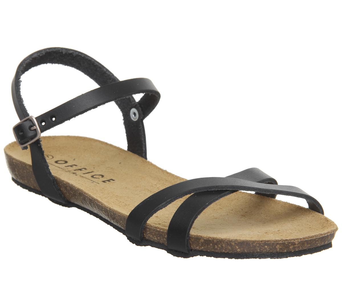 OFFICESafari Cross Strap Footbed SandalBlack Leather