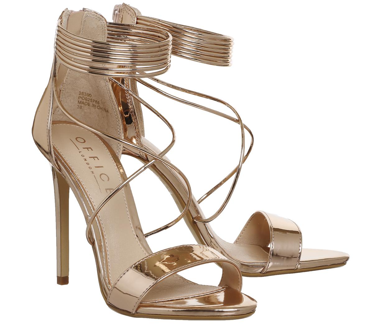 OFFICEHollywood Tubular Strap SandalsRose Gold Mirror