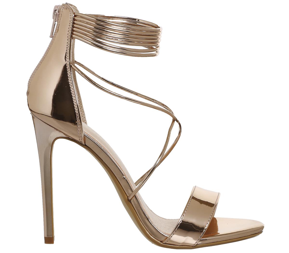 OFFICEHollywood Tubular Strap SandalsRose Gold Mirror