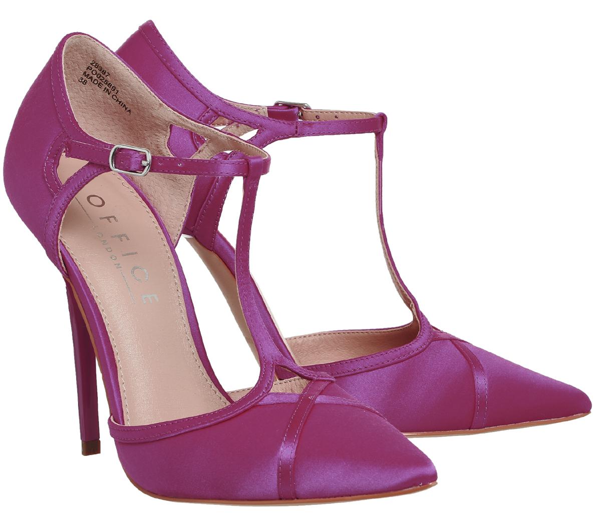 OFFICE Hierarchy T Bar Point Courts Pink Satin - High Heels
