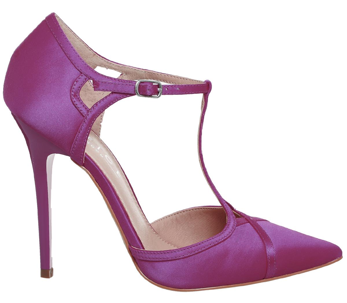 OFFICE Hierarchy T Bar Point Courts Pink Satin - High Heels