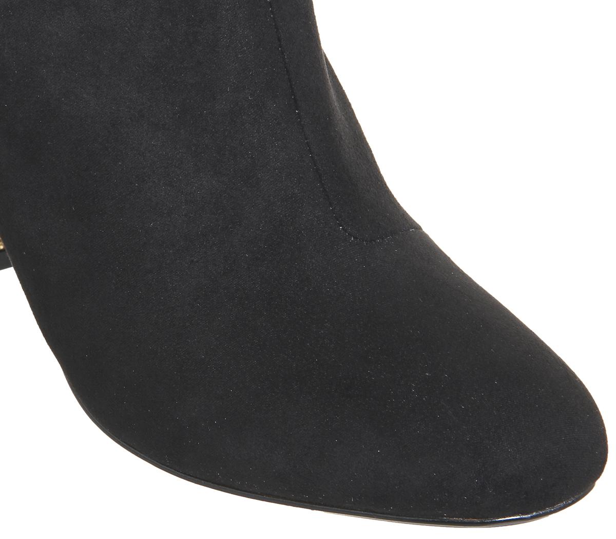 OFFICEAlaska Block Heel Ankle BootBlack With Gold Diamante Heel