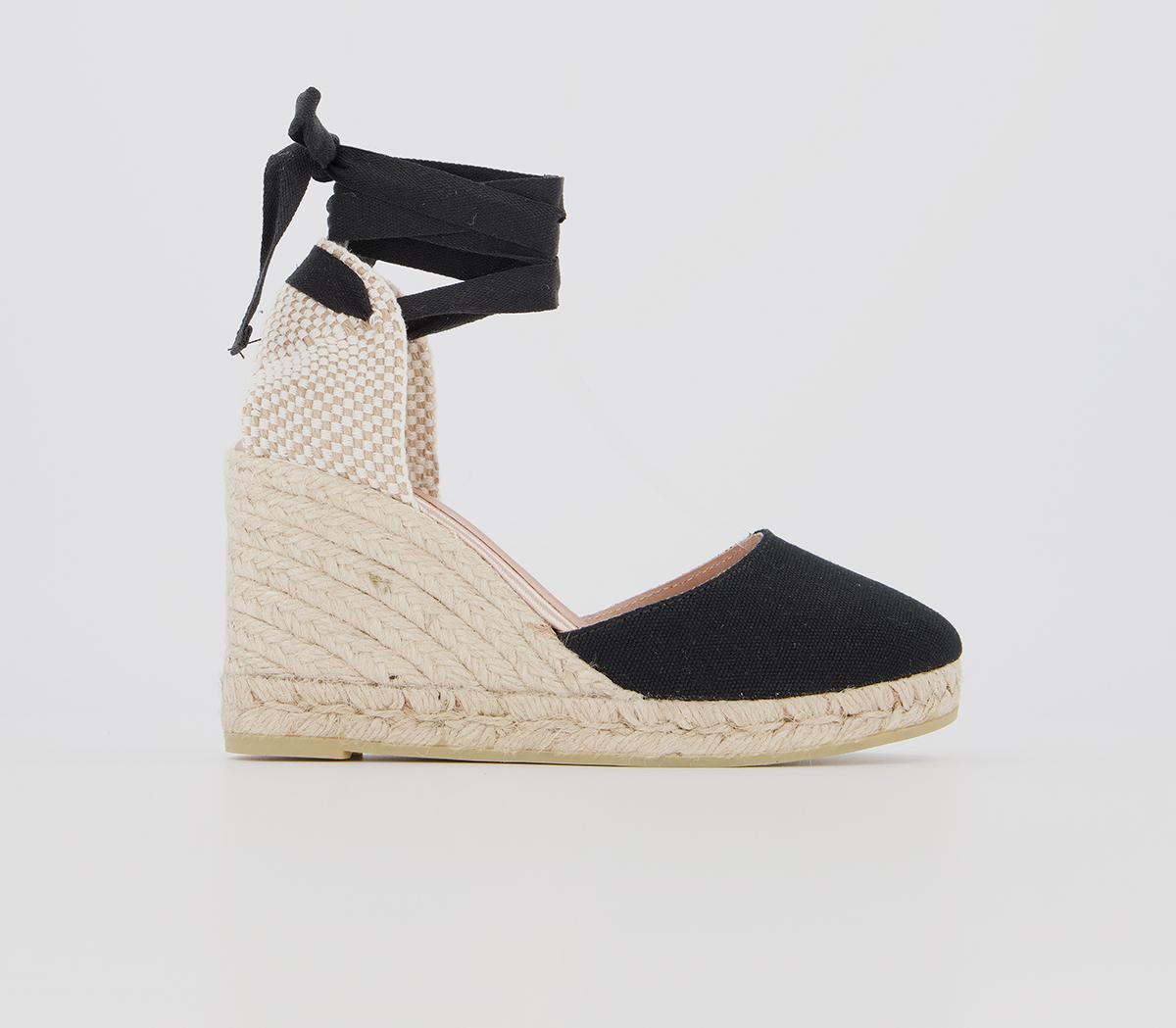 Gaimo for OFFICEAnkle Wrap Espadrille WedgesBlack Canvas Rose Gold Rand