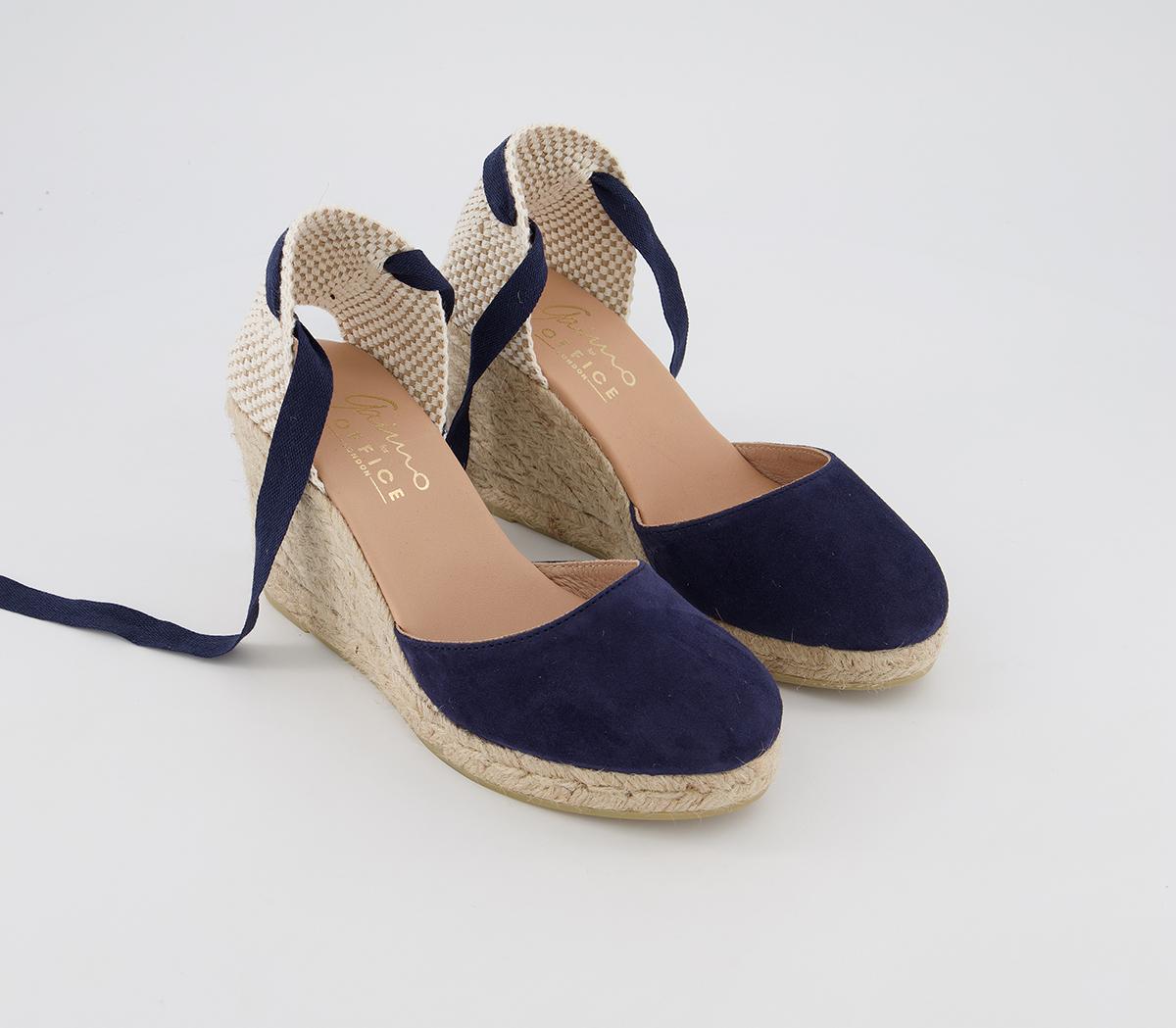 Gaimo for OFFICE Ankle Wrap Heels Navy Suede - High Heels