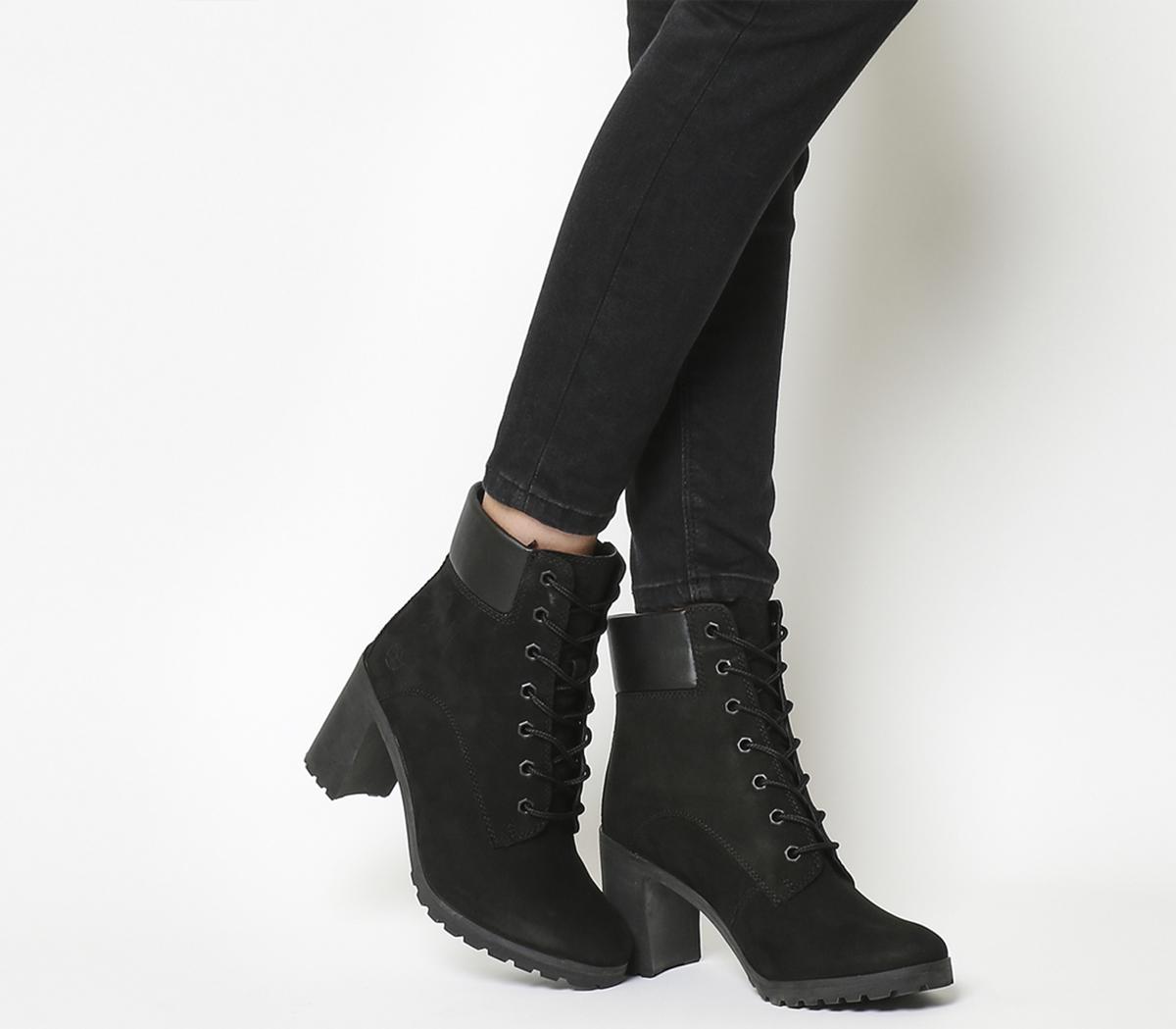 Black timberland store boots heels