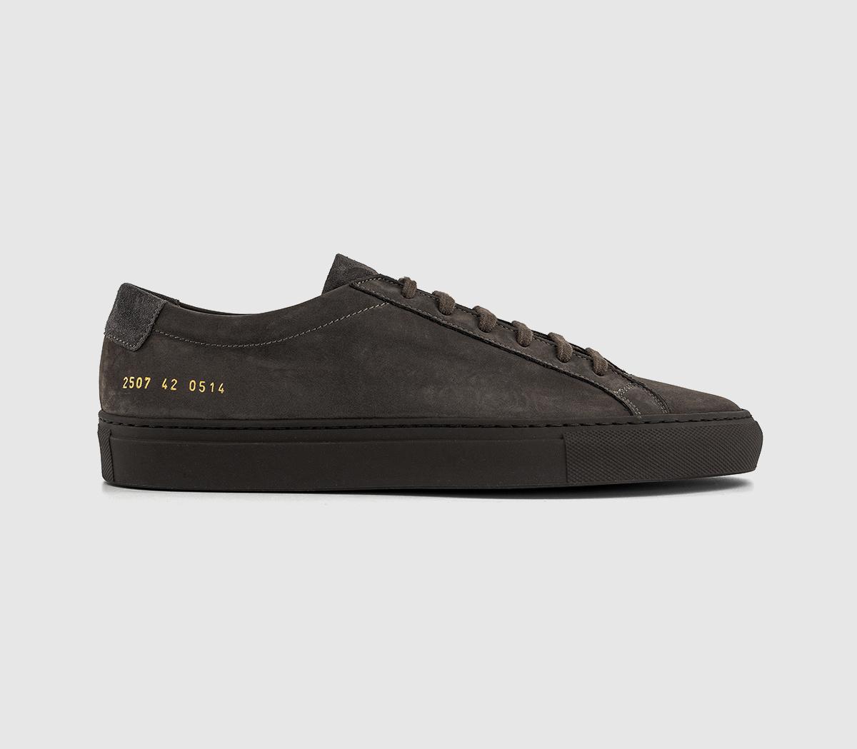 Common Projects Mens Achilles Low Sneakers Charcoal Nubuck In Black, 10